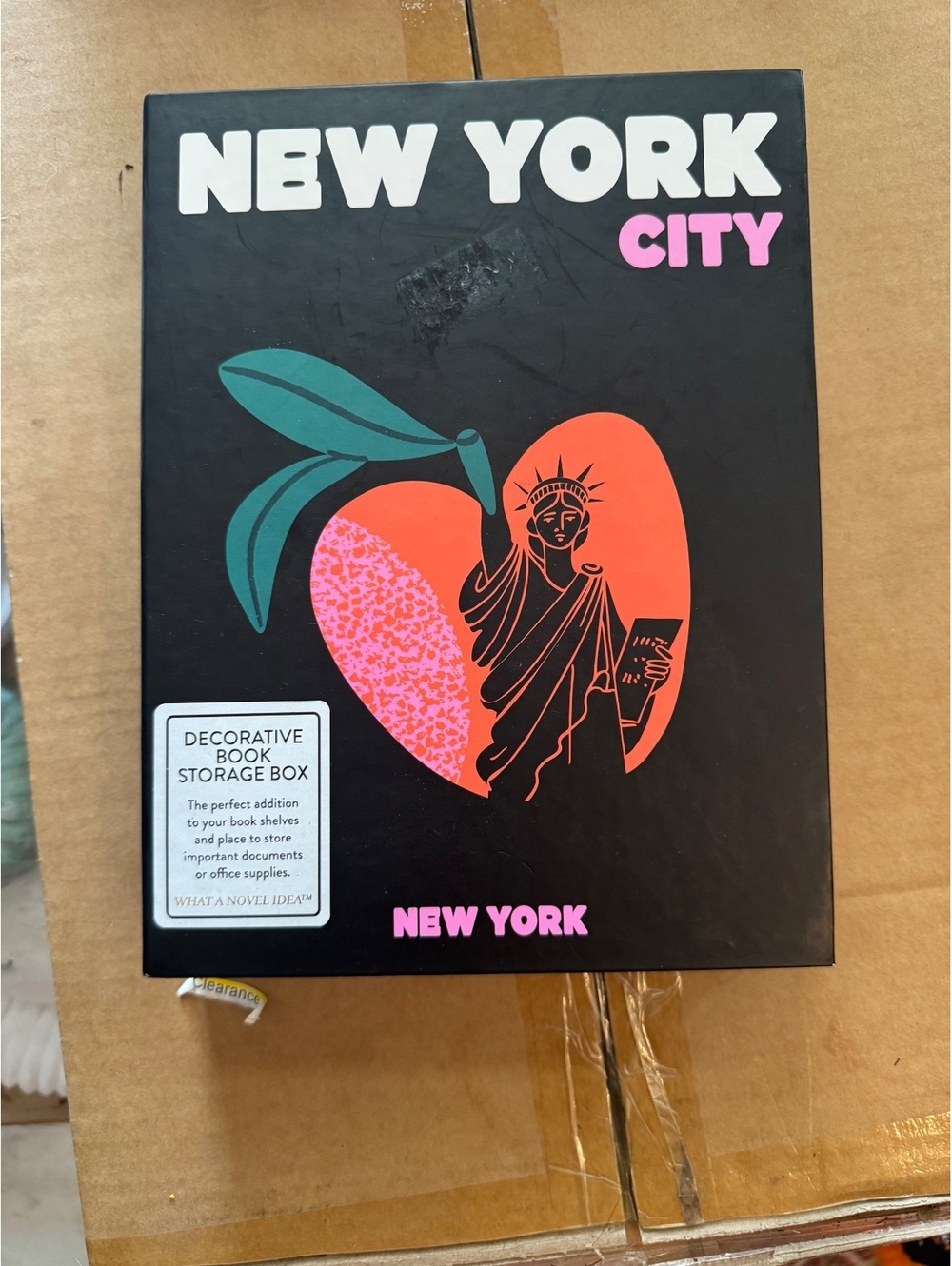 New York City Decorative Book Storage Box - Black with Pink and Orange Design